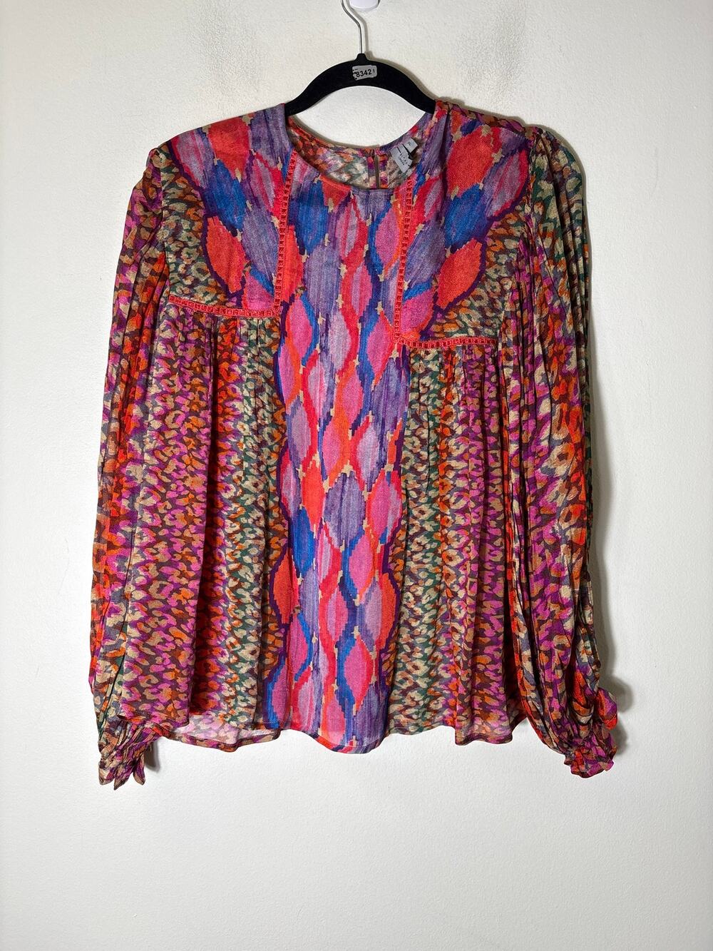 BLANK London Red Long Puff Sleeve Boho Sheer Top Sz S